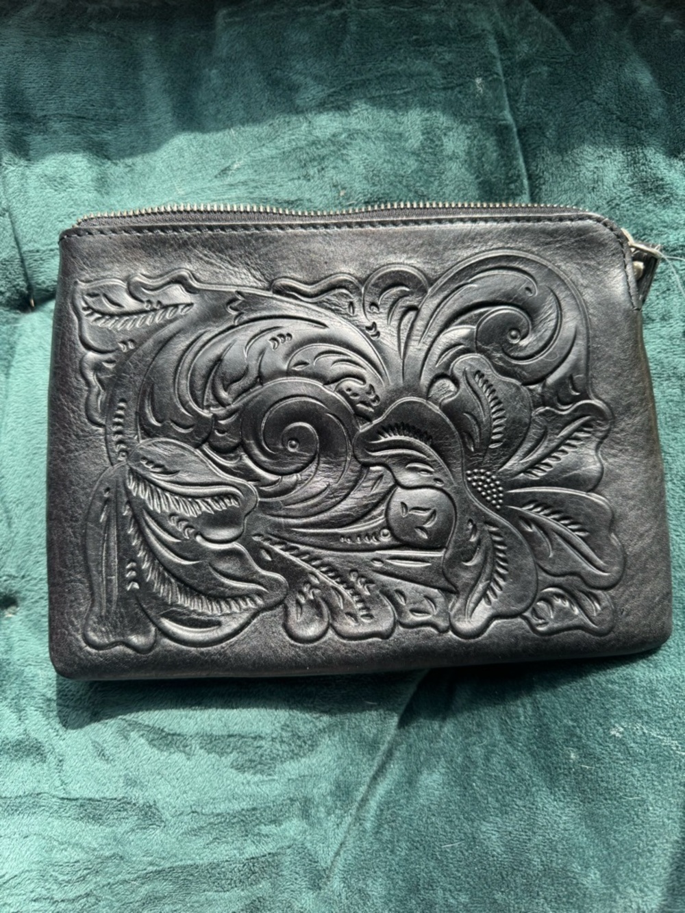 Patricia Nash Black Embossed Floral Leather Clutch/Wristlet